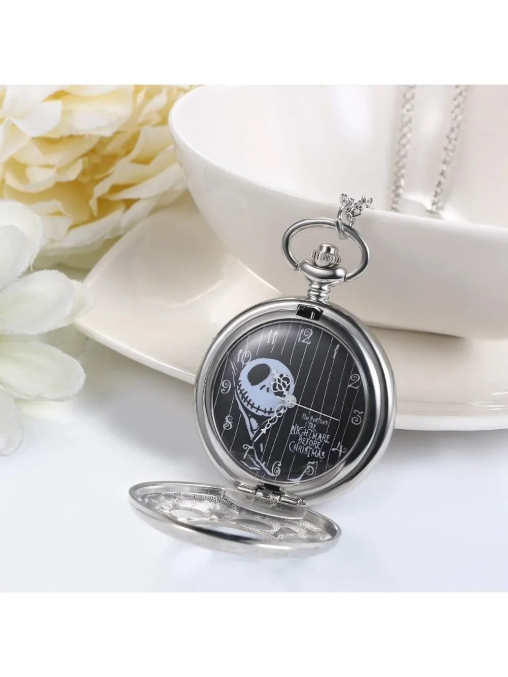 Unisex Silver Analog Christmas Antique Quartz Hollow Chain Necklace Pocket Watch